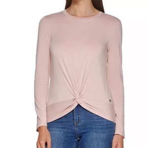 Calvin Klein Long Sleeve Twist-Front Knit Top, Blush, Size: Medium